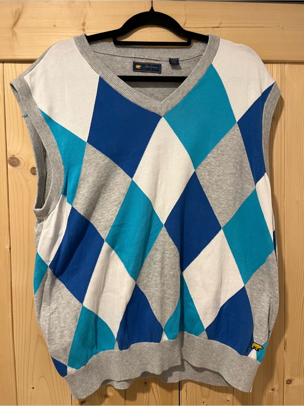 Jack Nicklaus Argyle V-Neck Knit Tank Top - Blue, Teal, Gray, White XL ⛳️ 🐻